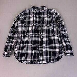 GAP‎ Flannel Button Up Shirt Women's Large Black White Plaid Cotton Long Sleeve